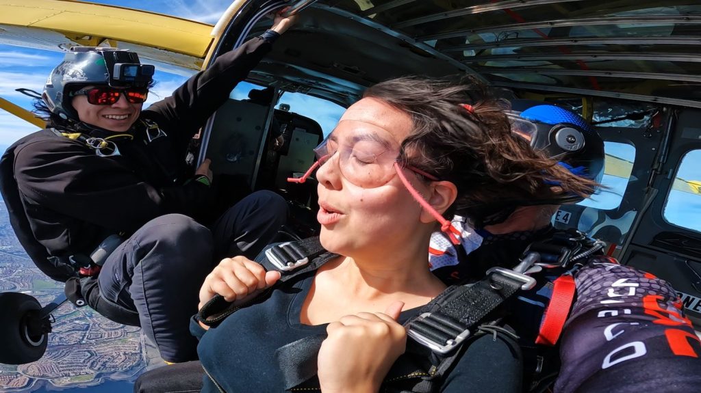 University City High School Nia Hilton moments before jumping out of a plane to skydive in Otay Lakes, San Diego