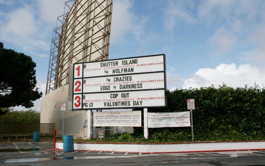 Exterior of the South Bay Drive-In movie theater located in National City, San Diego 