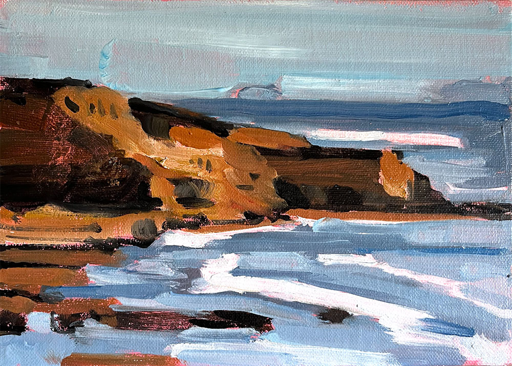 A painting of Sunset Cliffs from San Diego artist Kevin Inman who's exhibit "San Diego Scenes" will be available for viewing this weekend