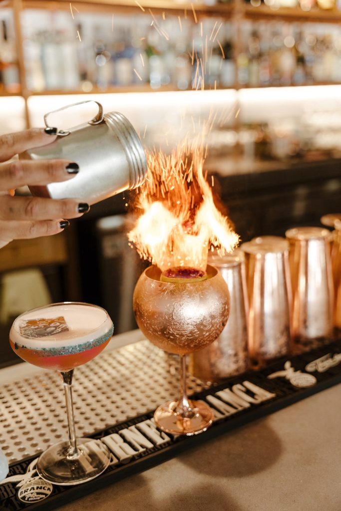 A flaming cocktail drink from The Alchemists' Garden in Paso Robles, California