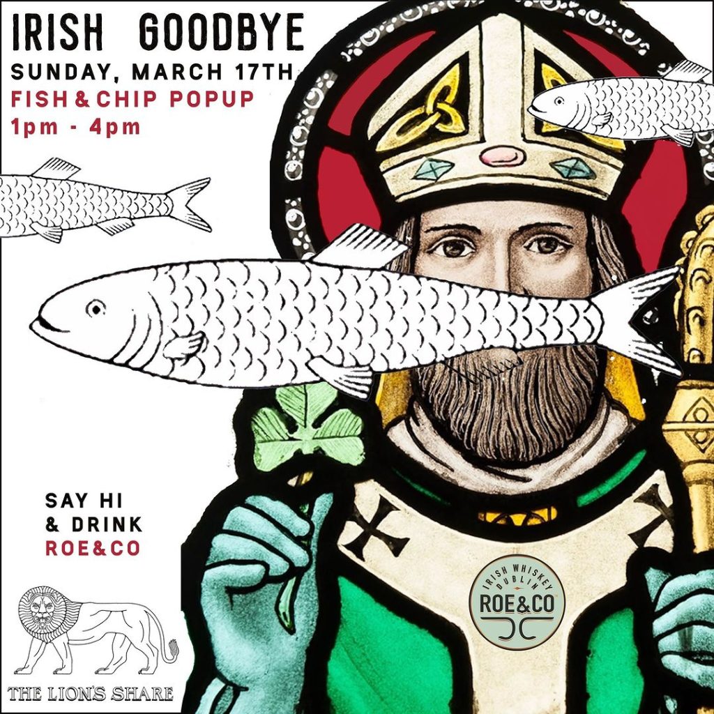 San Diego bar and restaurant The Lion's Share flyer about their "Irish Goodbye' special St. Patricks Day Pop-Up for 2024