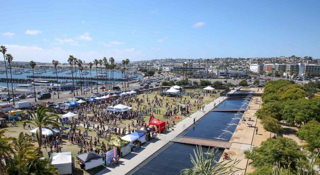 Aerial view of the Barks & Brews Dog Festival this weekend in San Diego at the Waterfront Park