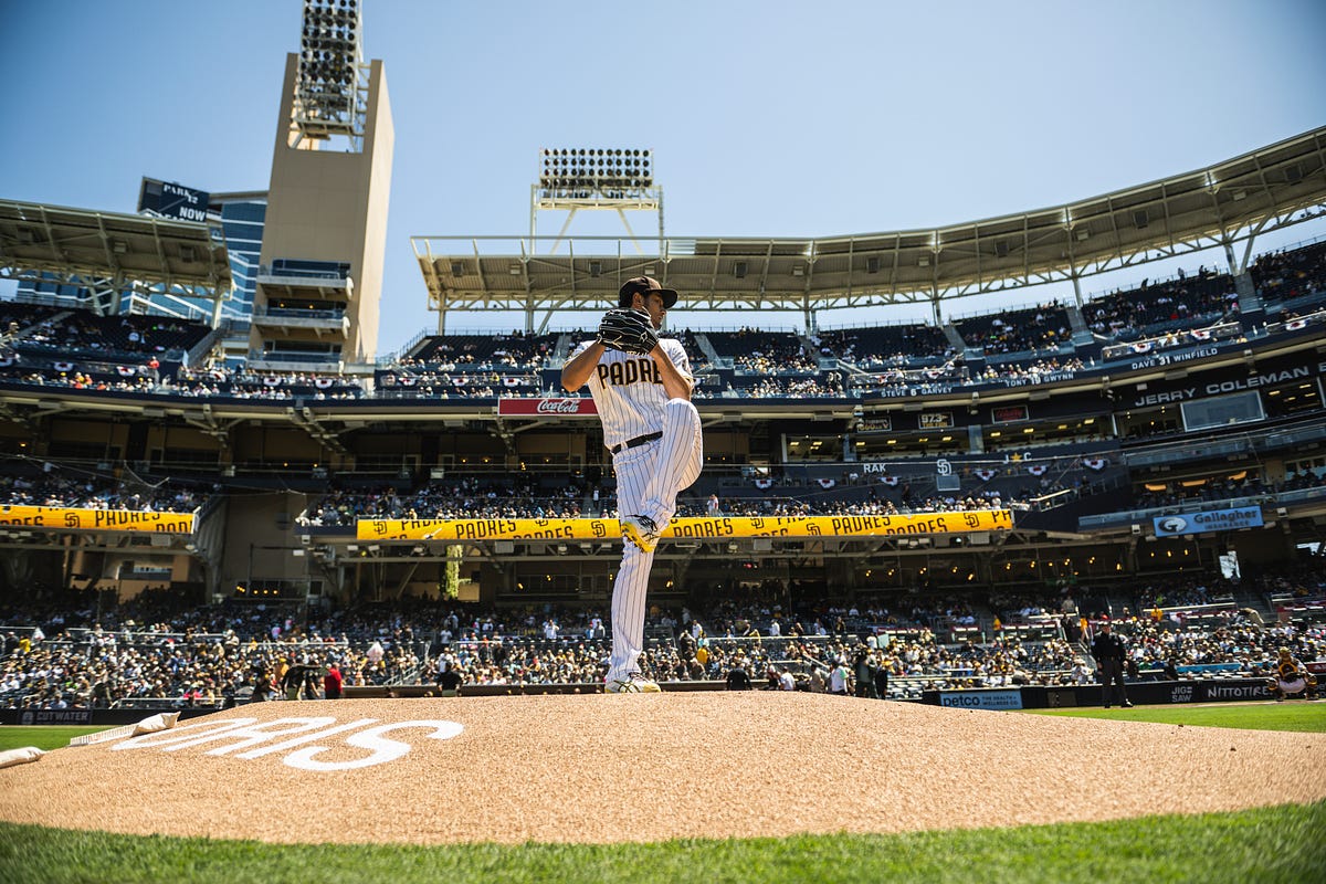 San Diego Padres opening day at Petco Park 2024 featuring Yu Darvish pitching at the mound