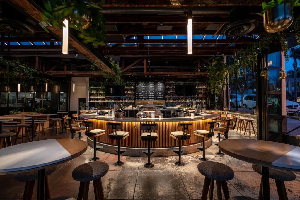 Interior of Nolita Hall bar and restaurant in Little Italy, San Diego designed by Urban Tecture that specializes in Woodworking
