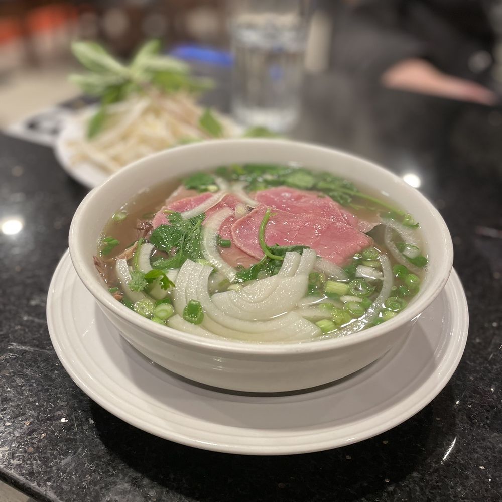 Vietnamese food dish Phở Tái Gầu from Phở Hòa restaurant in Little Saigon City Heights in San Diego