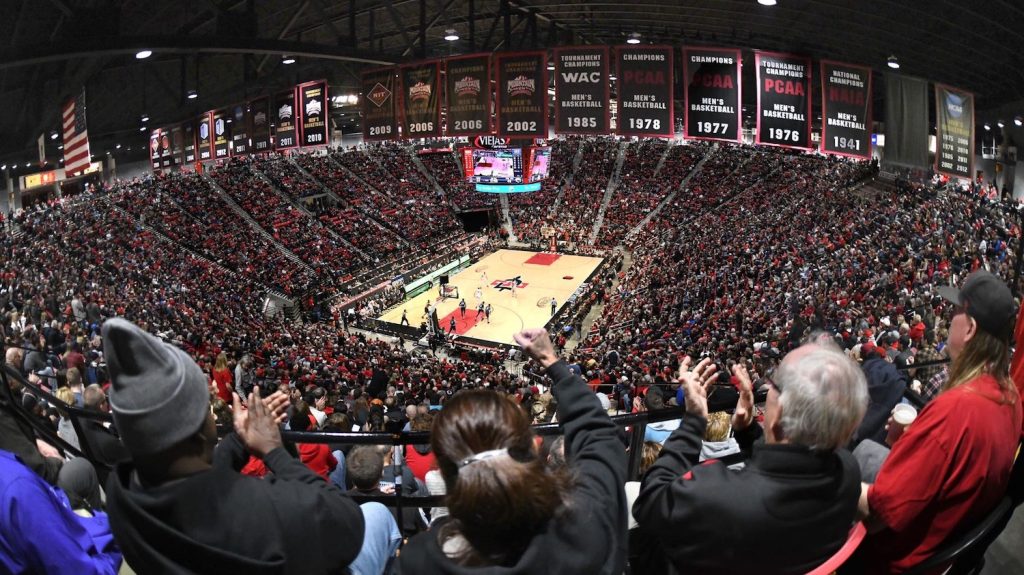 San Diego State Aztecs Fans cheering at Viejas Arena in San Diego during a basketball game