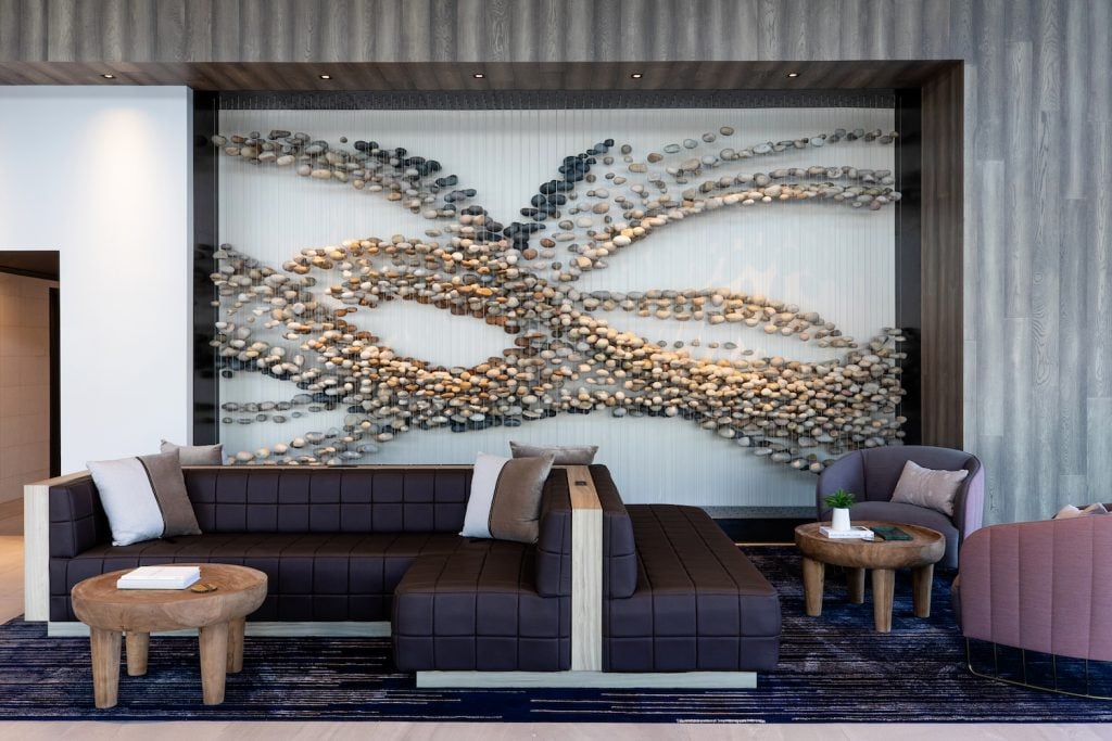 Interior of UCSD's Park & Market venue in East Village, San Diego featuring Stone Flock, an art installment by Urban Tecture design studio