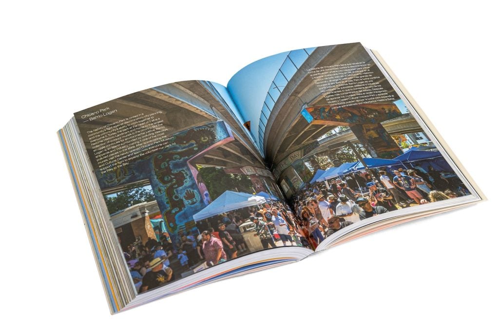 "Places We Love San Diego Tijuana" includes bilingual blurbs and a photo on each page.