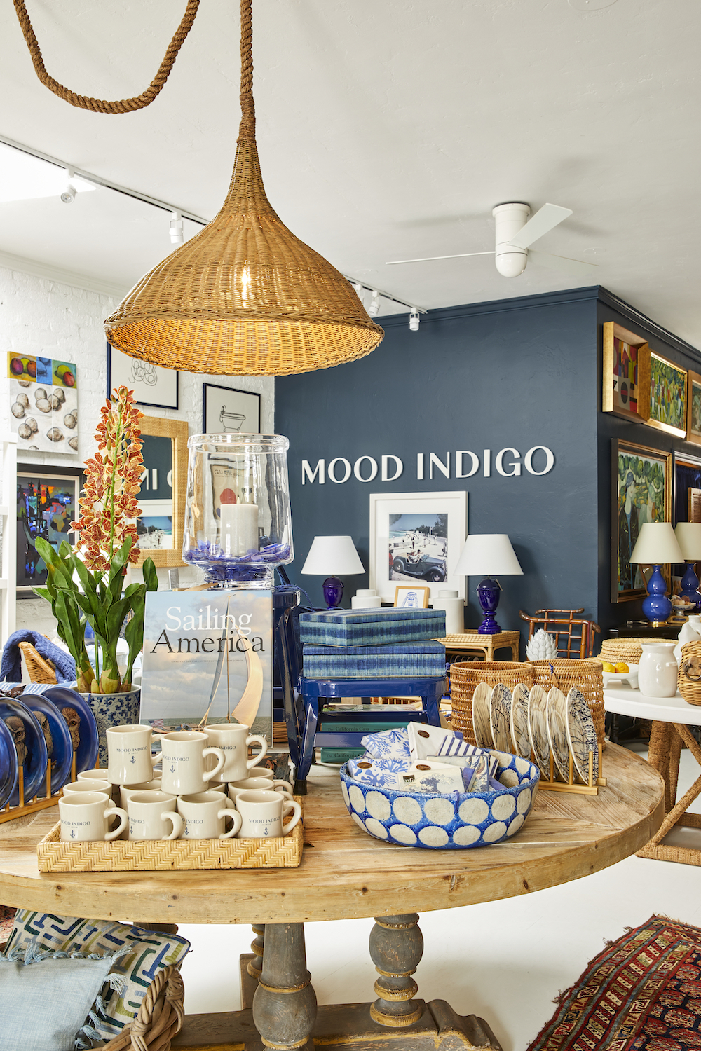 Interior of Mood Indigo interior decor shop in La Jolla, San Diego