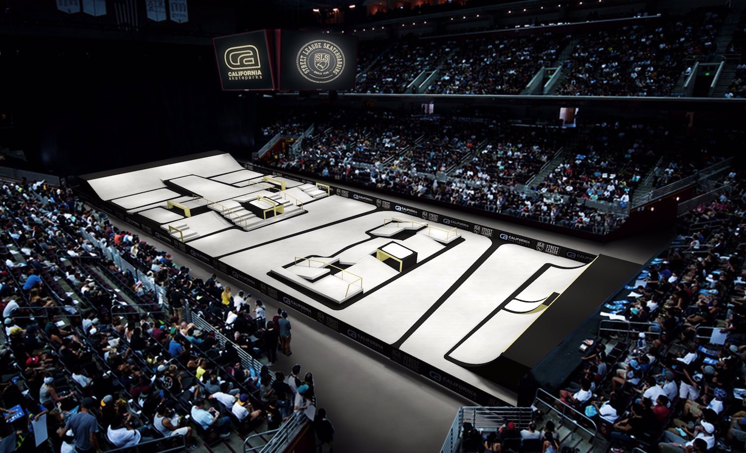 Interior of the Street League Skateboarding Championship Tour coming to Viejas Arena in San Diego this April 2024