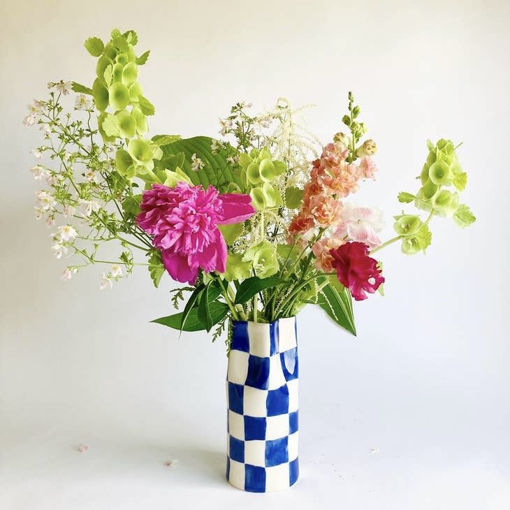 Sofiest Designs' checkered ceramic vase made by Alicja Ceramics vase and sold by