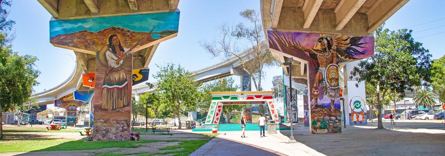 Chicano Park murals underneath the Coronado Bridge in Barrio Logan a free activity for families