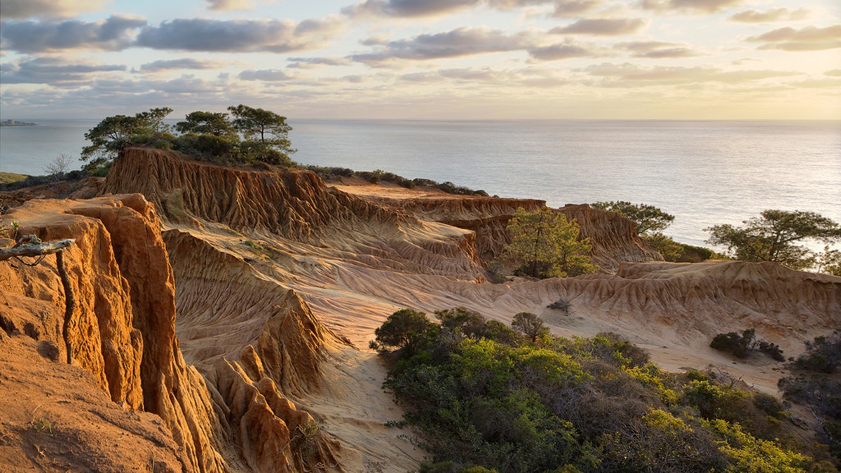 Torrey Pines State Natural Reserve park and hiking trails at sunset, a family-friendly things to do in San Diego
