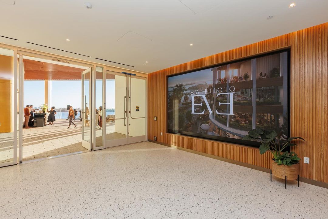 New bayfront event space in San Diego called Eve opening soon featuring a lobby leading to an outdoor patio for private events