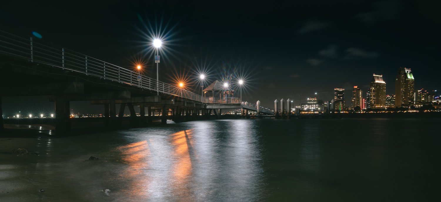 Things to do in San Diego at night featuring the Coronado ferry landing