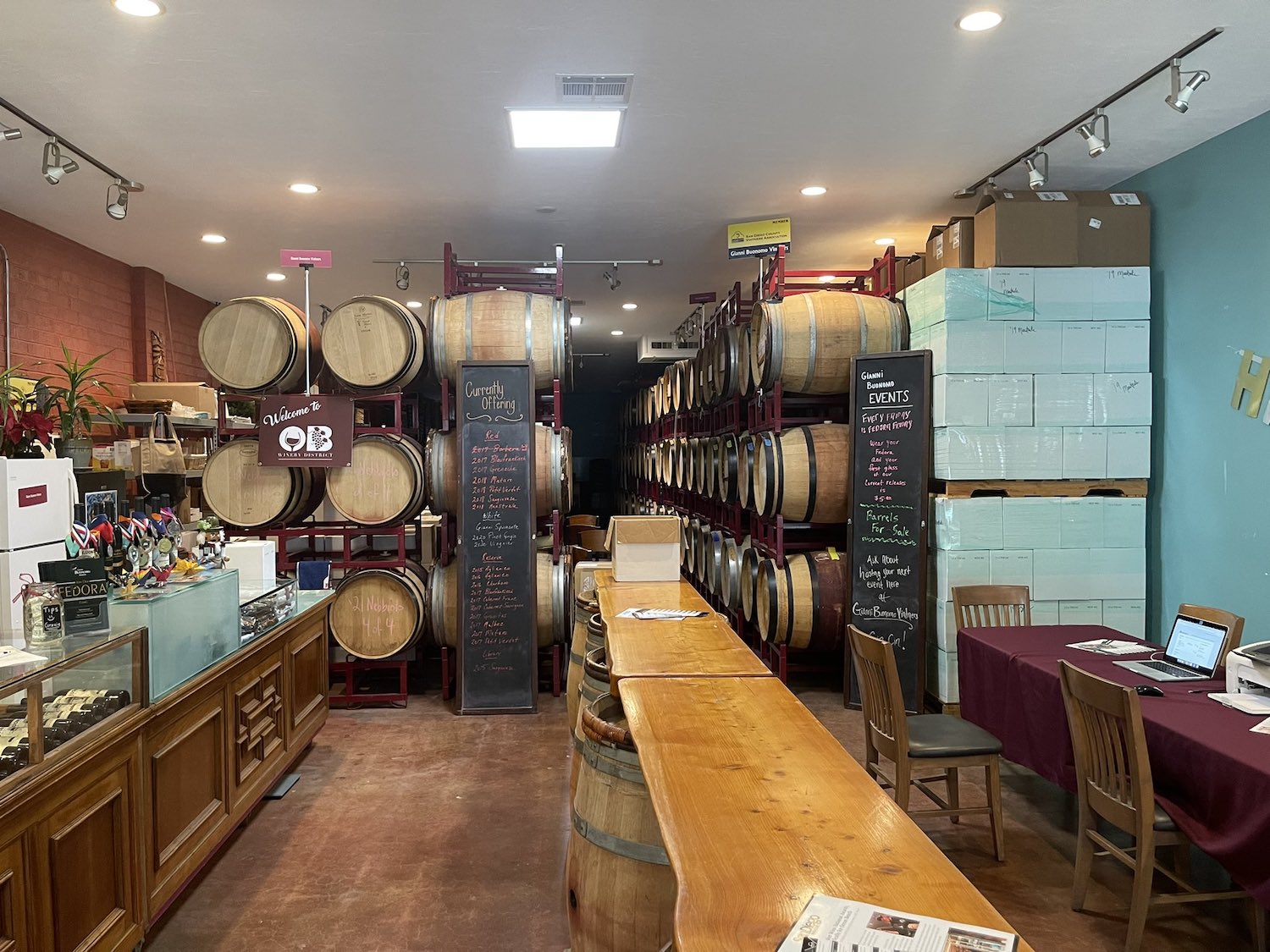 Interior of Ocean Beach winery and wine bar Gianni Buonomo Vintners