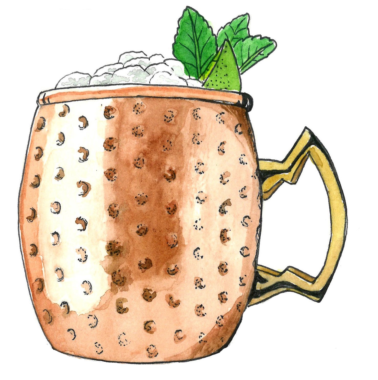 Illustration of historic alcoholic glass, the Moscow Mule copper mug