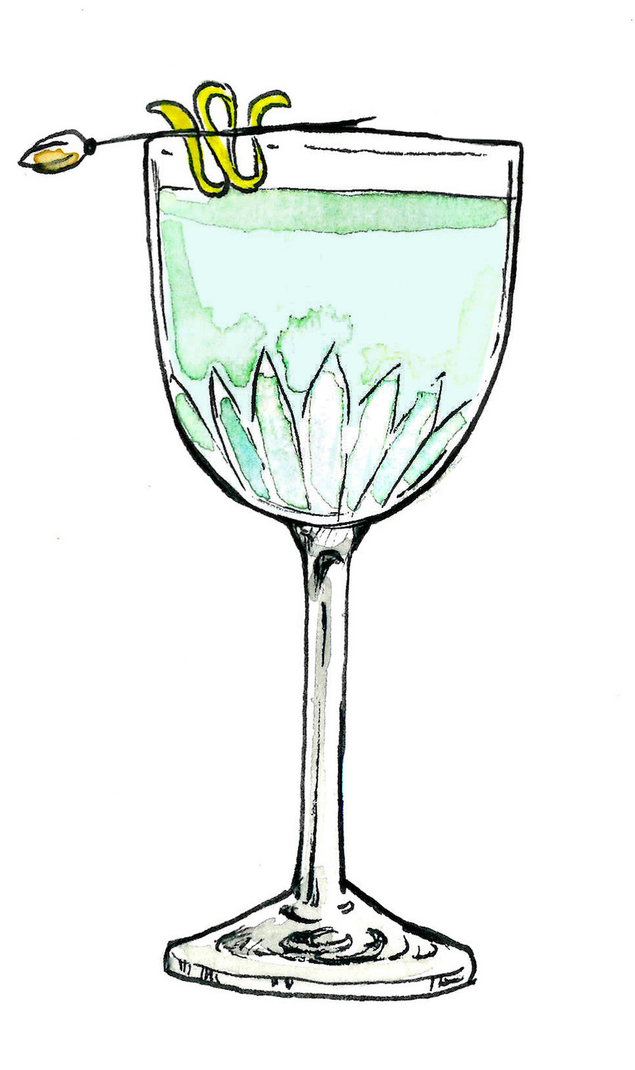 Illustration of historic alcoholic glass, the Nick and Nora