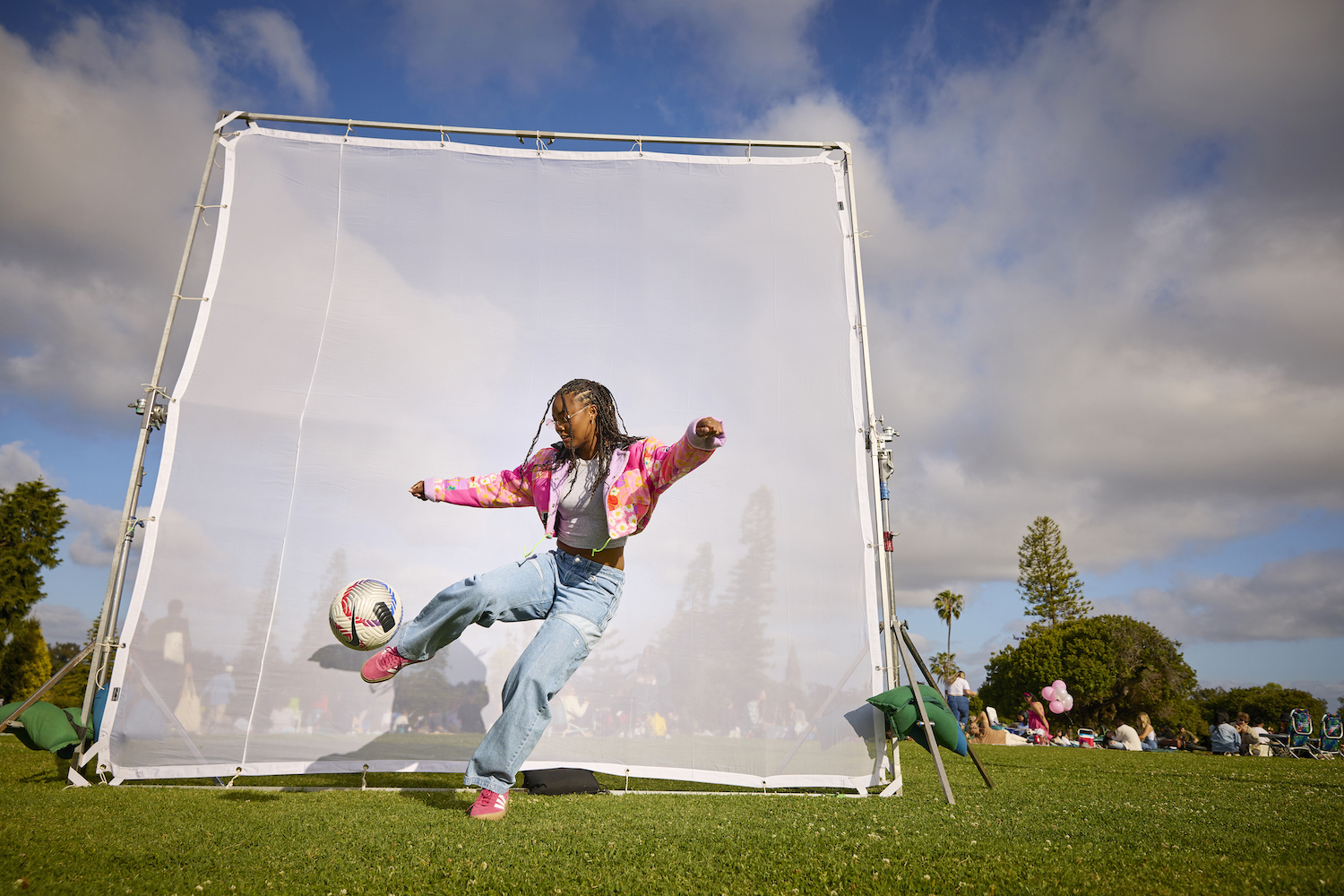 San Diego athlete Jaedyn Shaw, who plays forward for the San Diego Wave Futbol club and has been selected for the 2024 Paris Olympics, juggling a soccerball