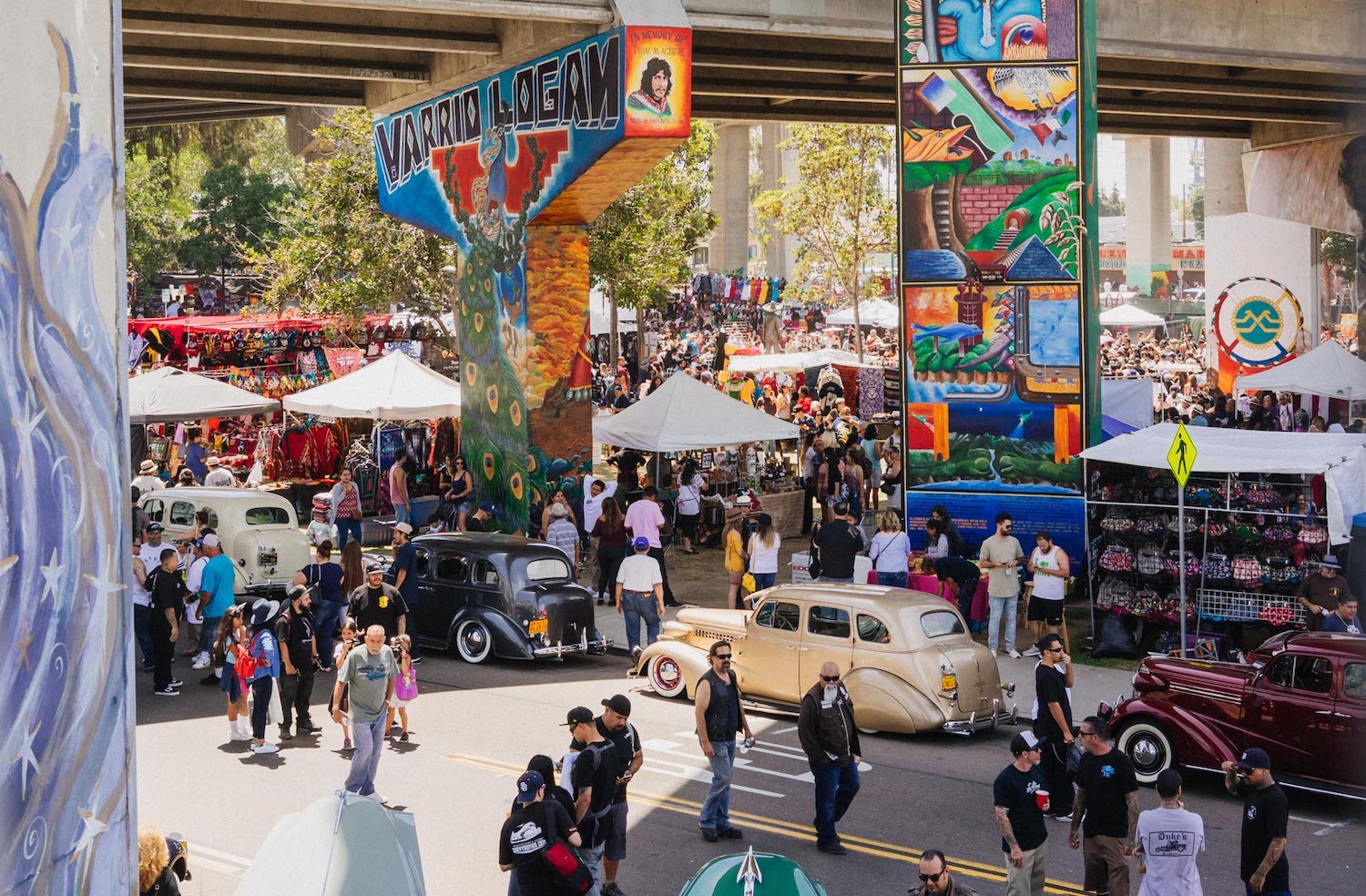 A local San Diego community at the historic Chicano Park in Barrio Logan home to various Mexican murals and culture