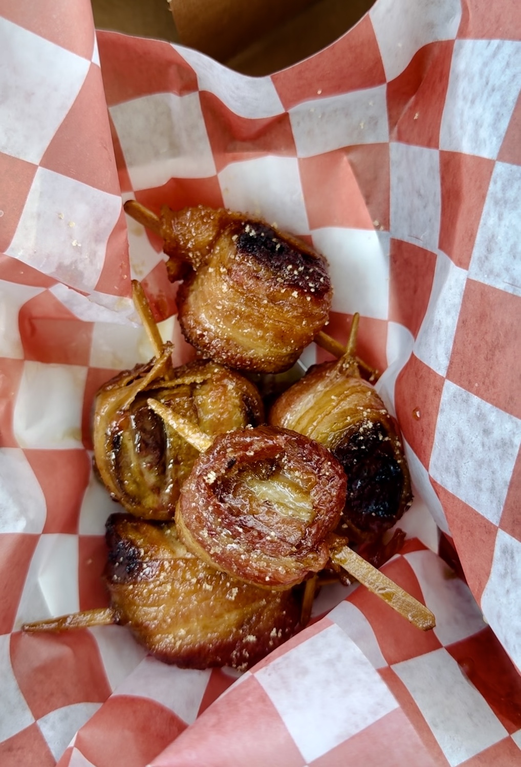 Candied Bacon-Wrapped Pork Belly Bites from food vendor Bacon A Fair
