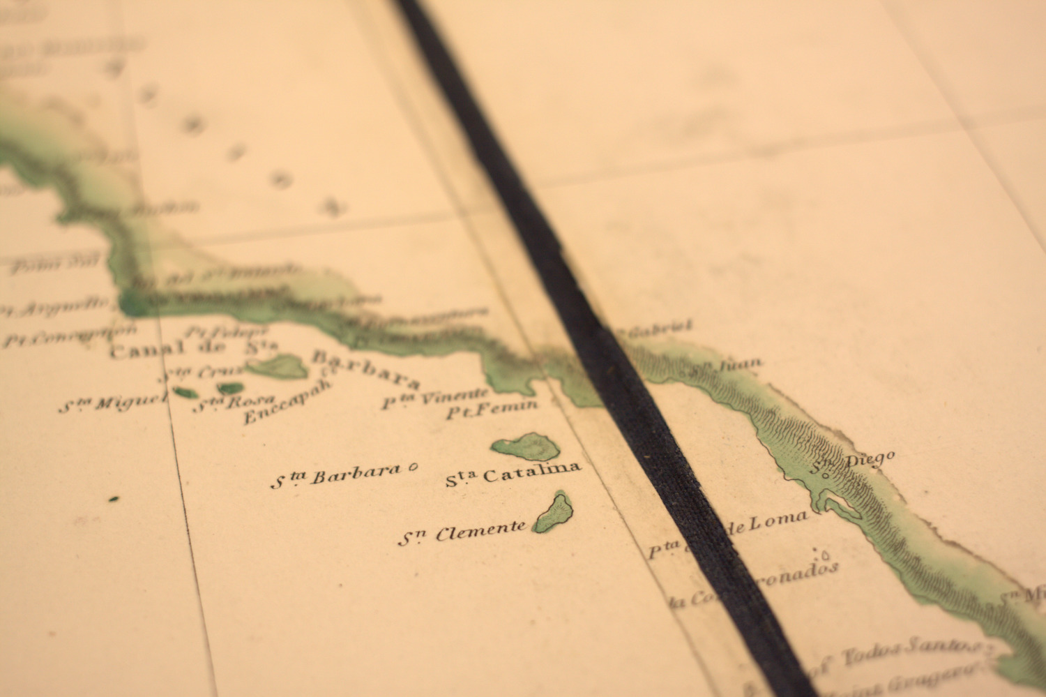 An historic, early map of San Diego and the California coast by Spanish settlers