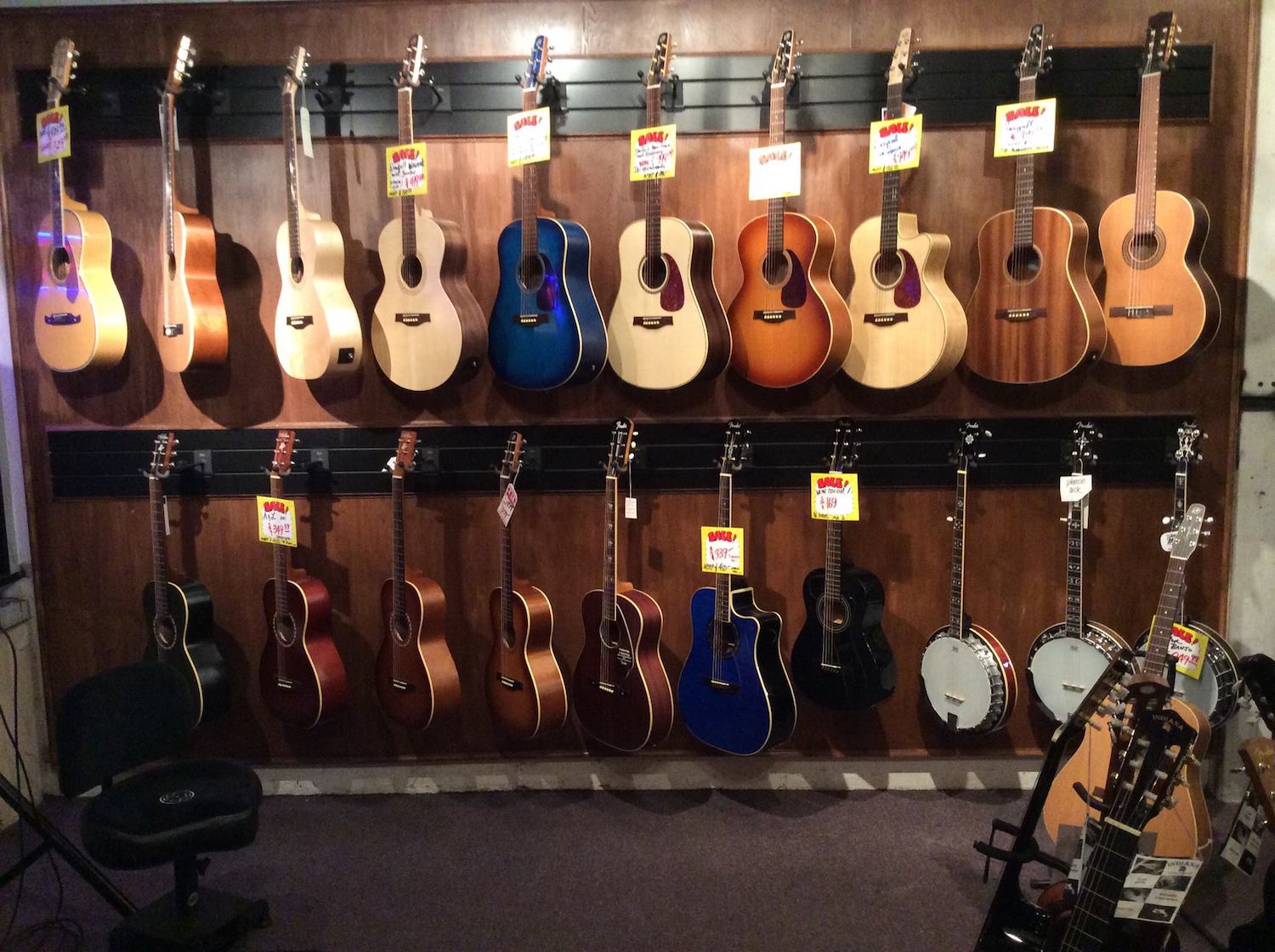 Interior of San Diego music shop Moonlight Music in Encinitas