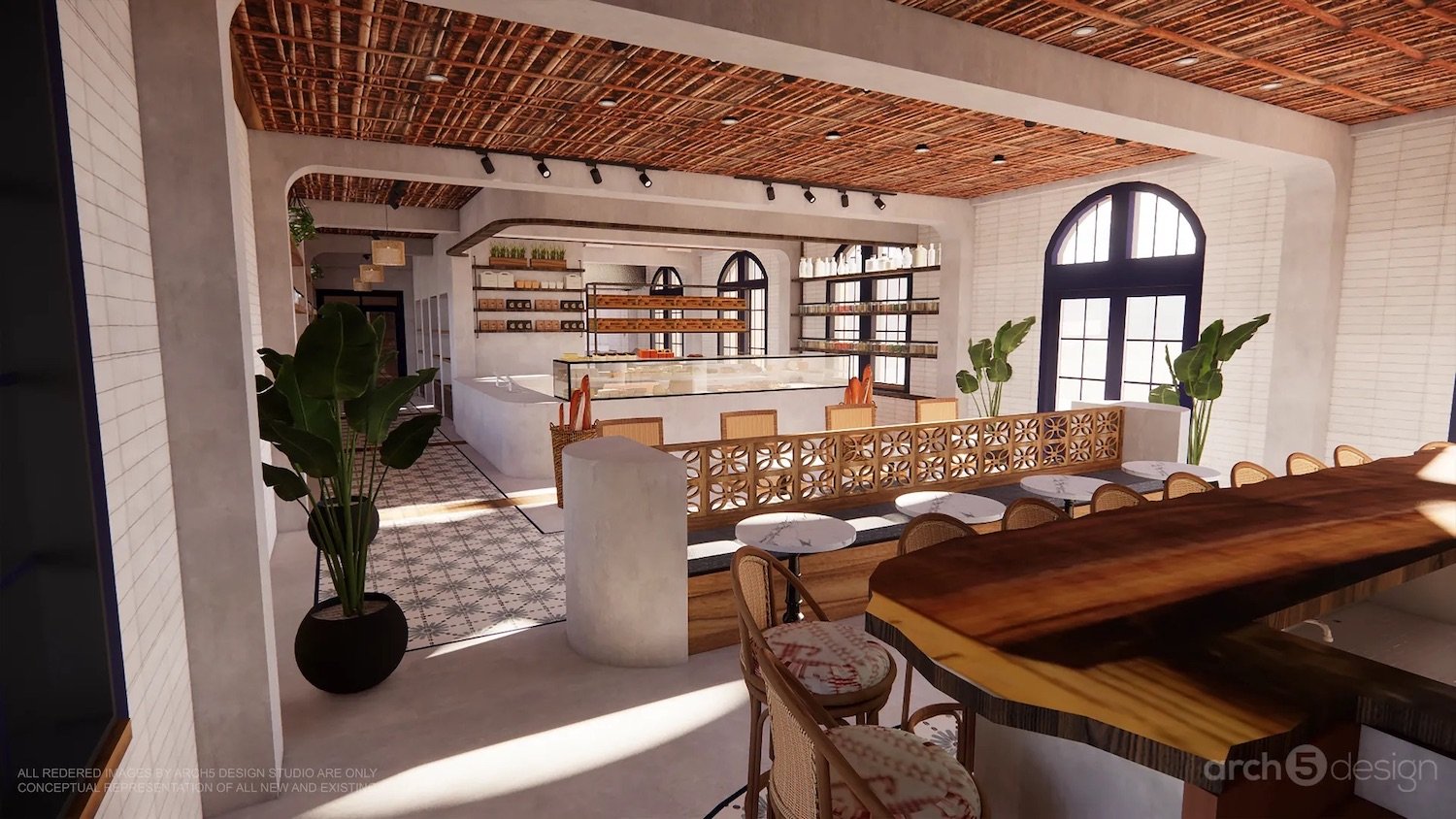 Interior rendering of new San Diego restaurant Wildflour Delicatessen a new deli, cocktail bar, and bakery coming to Liberty Station