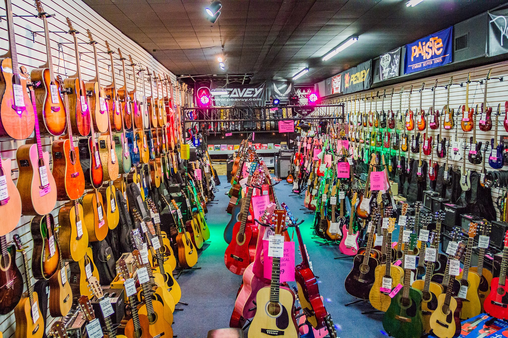 Interior of San Diego guitar shop Harper's Music Store in Chula Vista