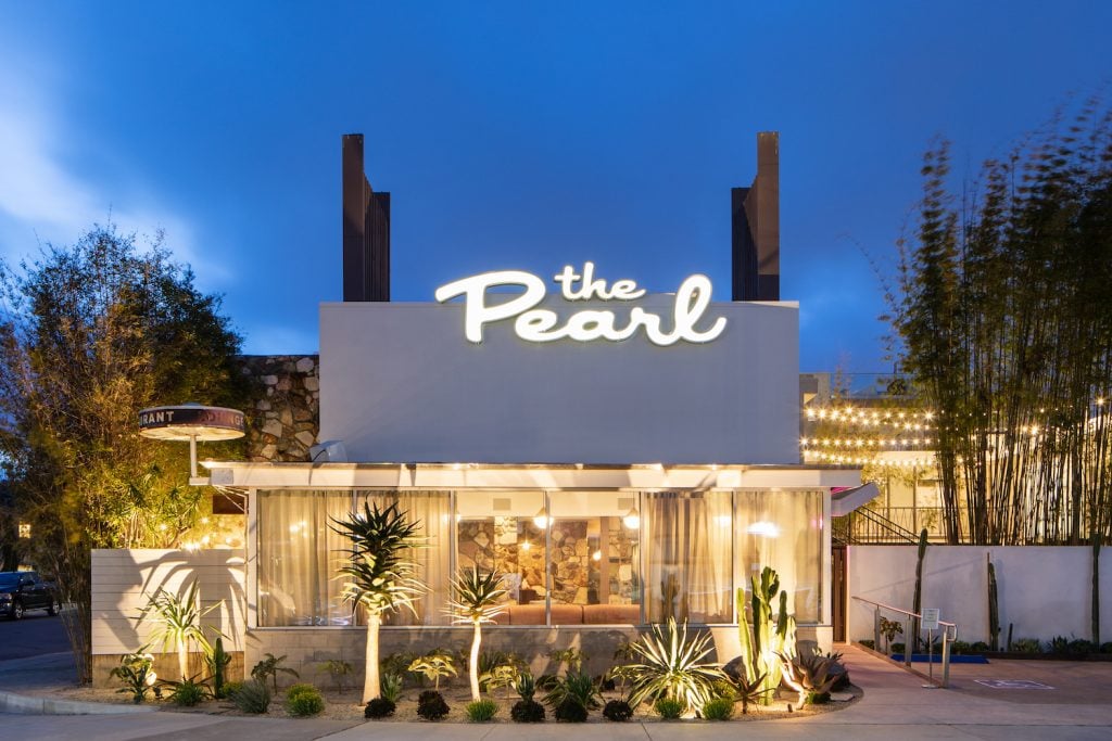 Exterior of San Diego's retro The Pearl Hotel located in Point Loma and home to a new restaurant concept called Ponyboy opening this year