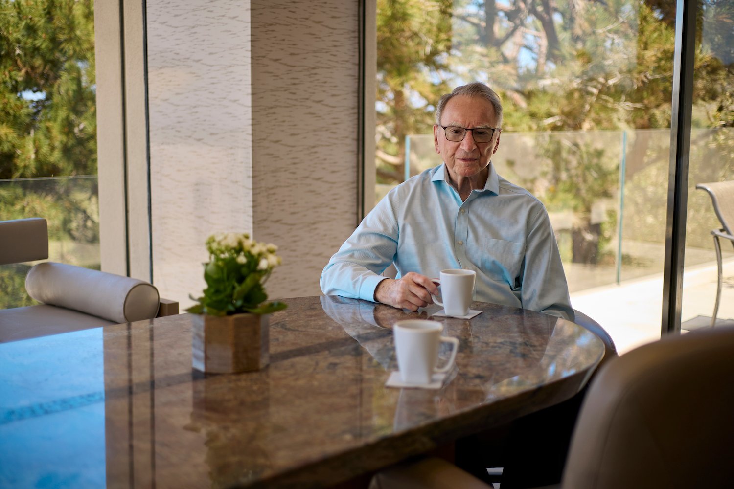 Qualcomm founder Irwin Jacobs setting where his wife Joan Jacobs used to sit in their La Jolla home