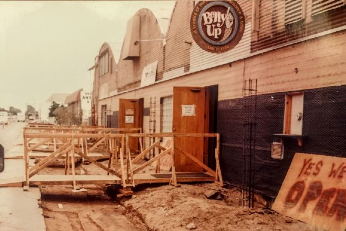 Historical photo of construction of the San Diego music venue The Belly Up Tavern in Solana Beach