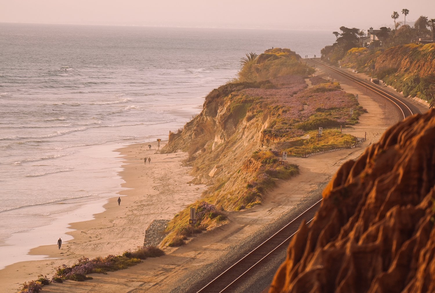 The Del Mar train tracks which are planned to be relocated by SANDAG due to erosion