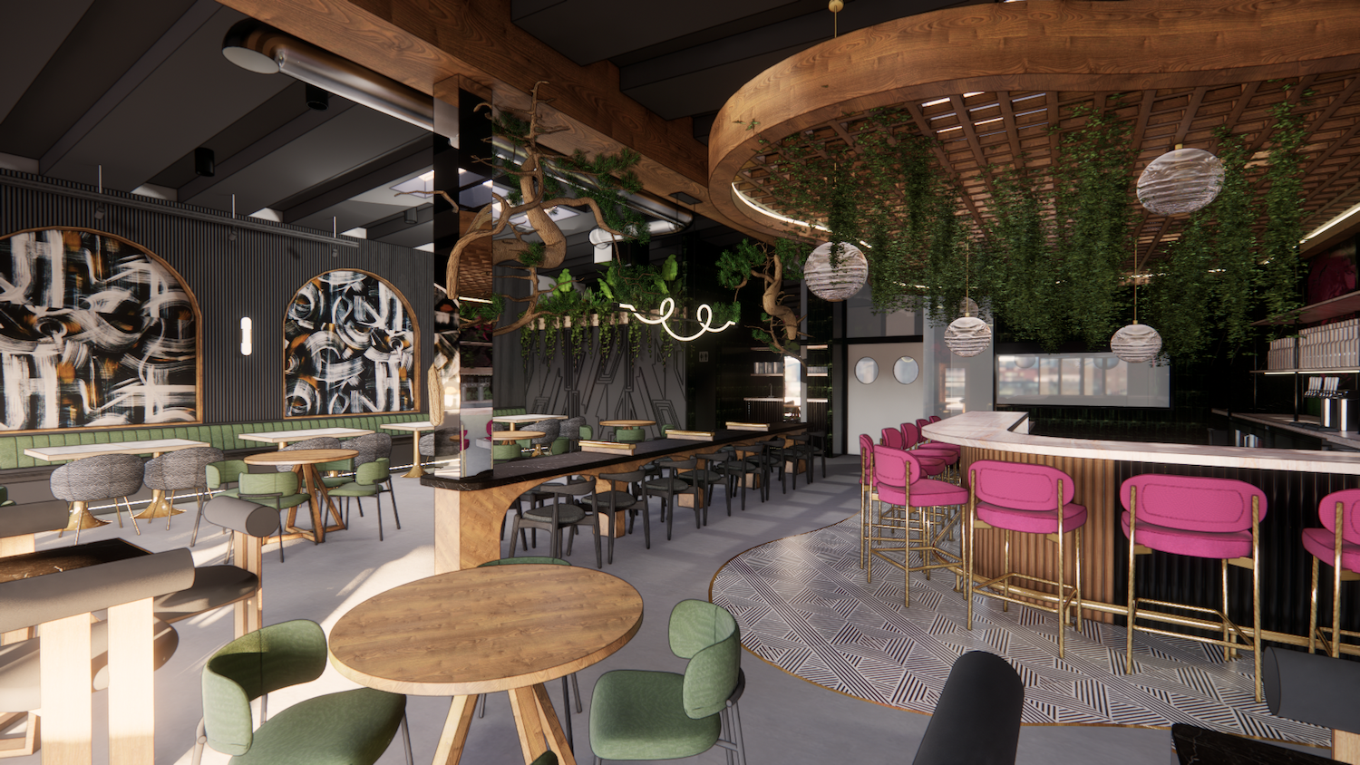 Interior rendering of new San Diego Restaurant offering Japanese Fusion food in Pacific Beach