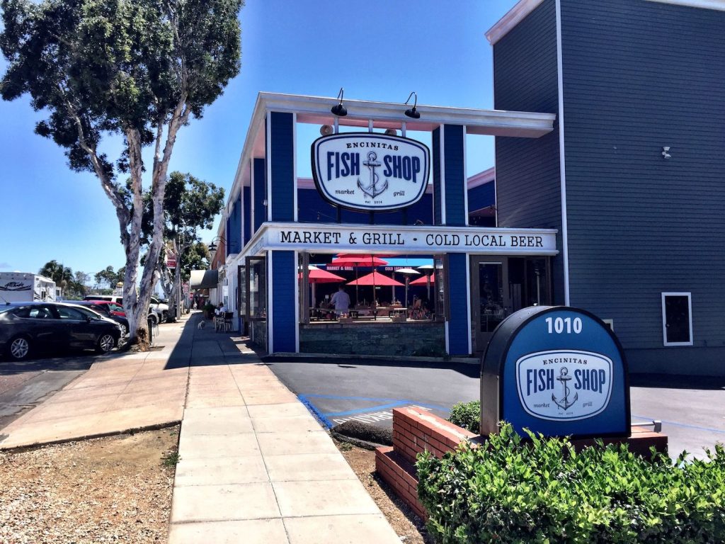 Exterior of San Diego seafood restaurant the Fish Shop in Encinitas which just recently celebrated its 10th anniversary 