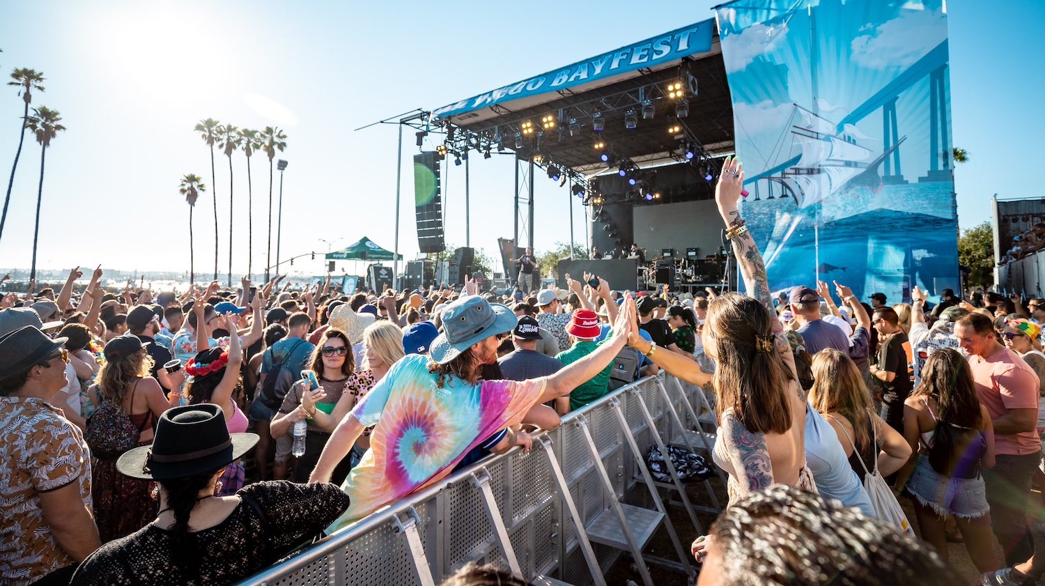 San Diego Bayfest 2024 music festival at the Waterfront Park on July 20 featuring a stage and fans