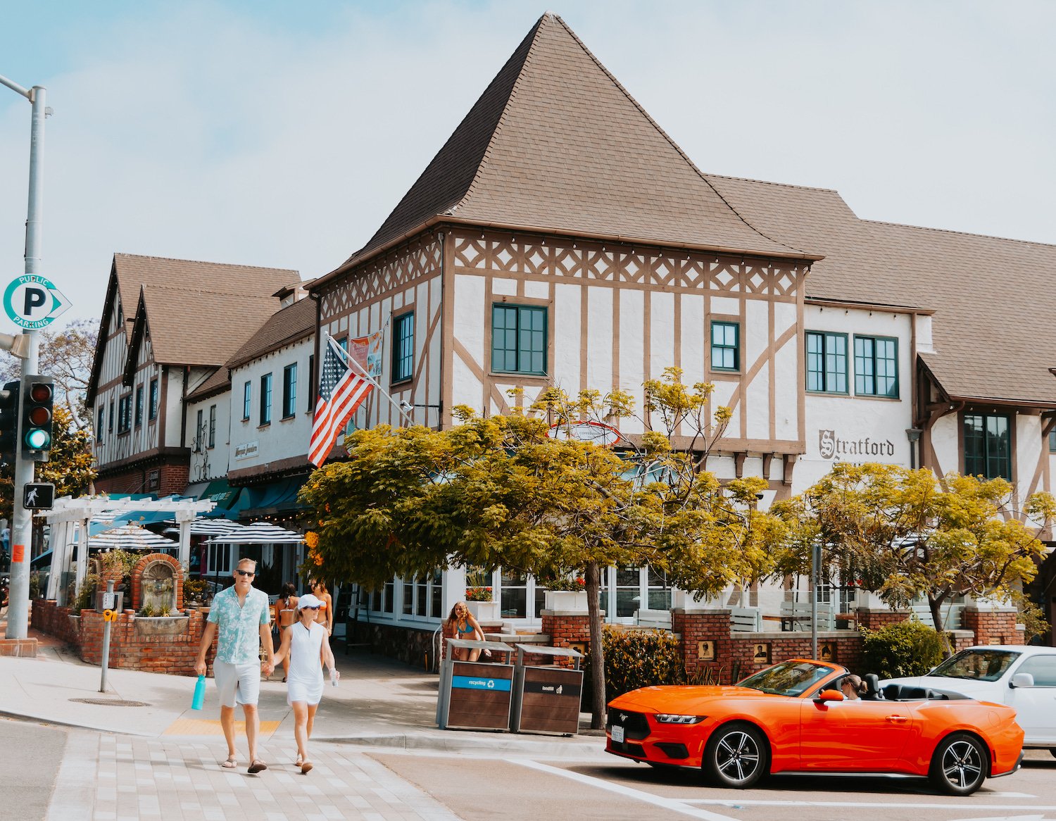 People walking around Stratford Square in San Diego