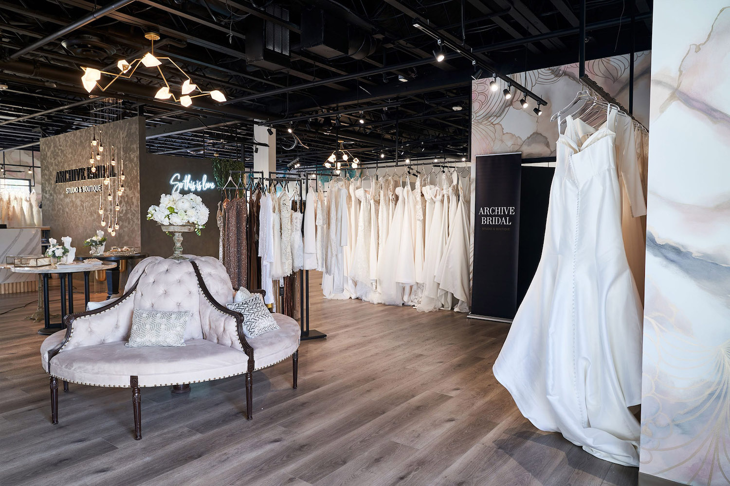 Interior of San Diego wedding dress shop and bridal salon Archive Bridal in downtown and Carlsbad