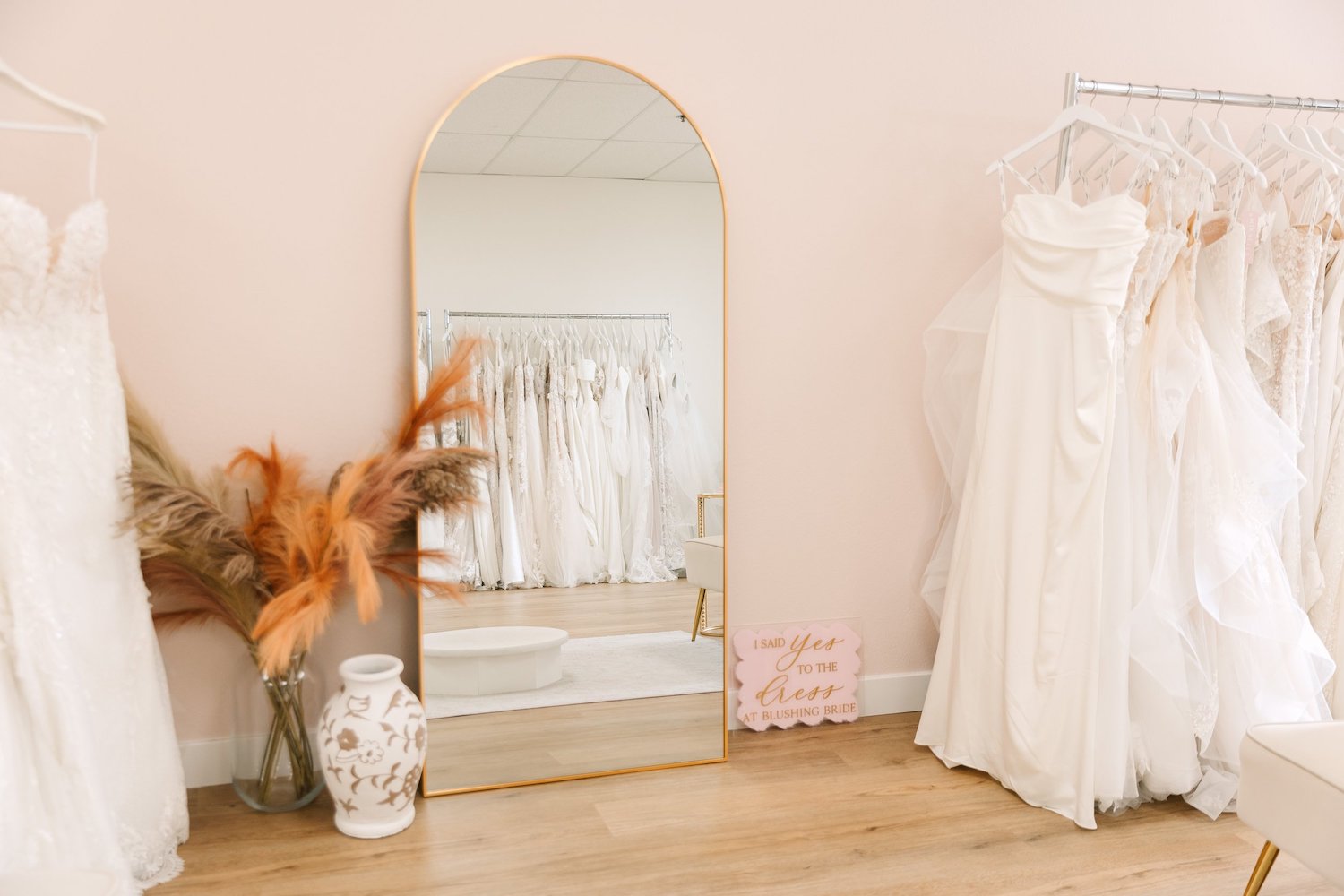 Interior view of the bridal shop and bridal salon “Blushing Bride” in San Diego, Carlsbad