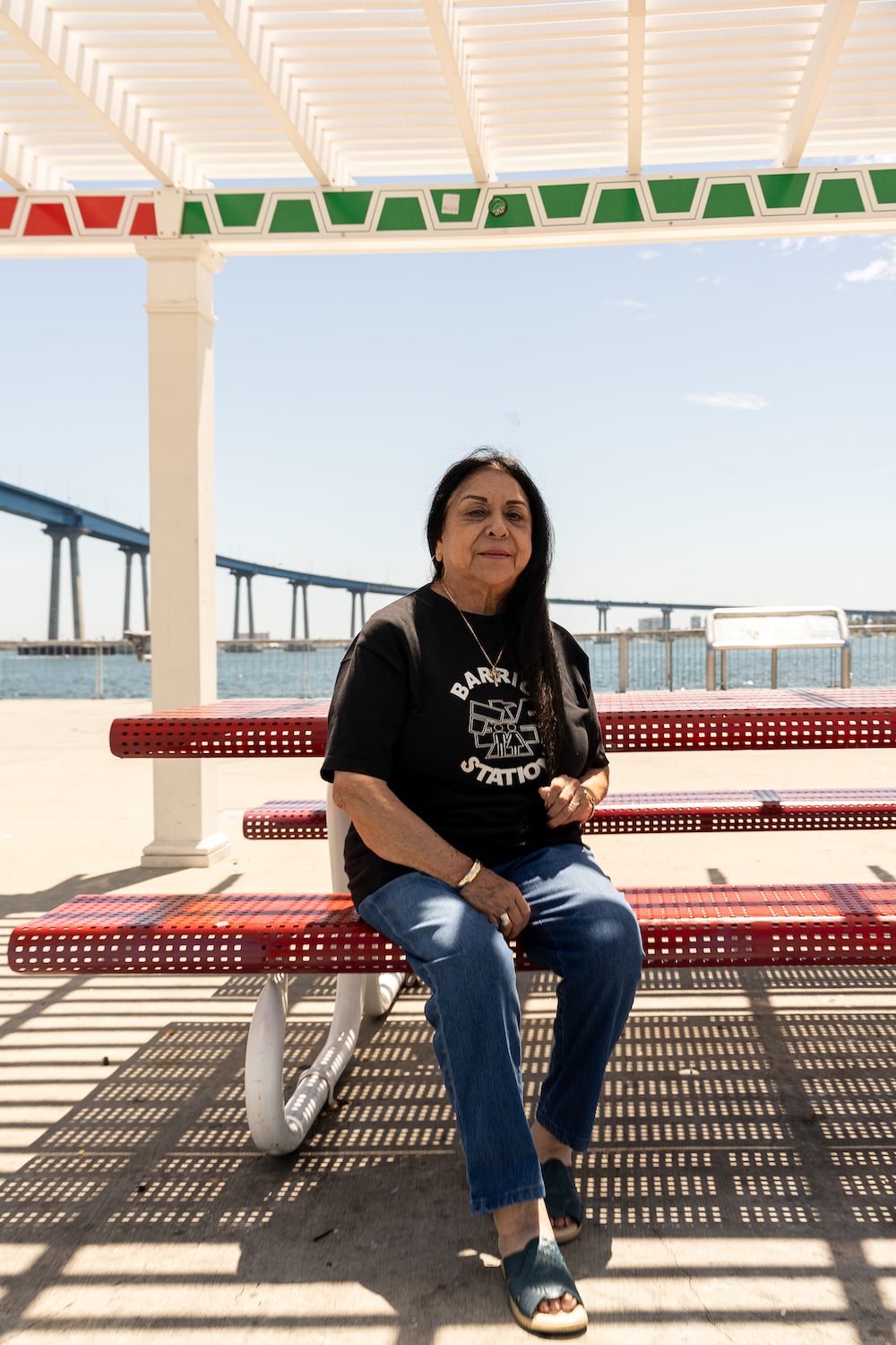 San Diego activist and Executive Director of Barrio Station Rachel Ortiz sitting at Cesar Chavez Park