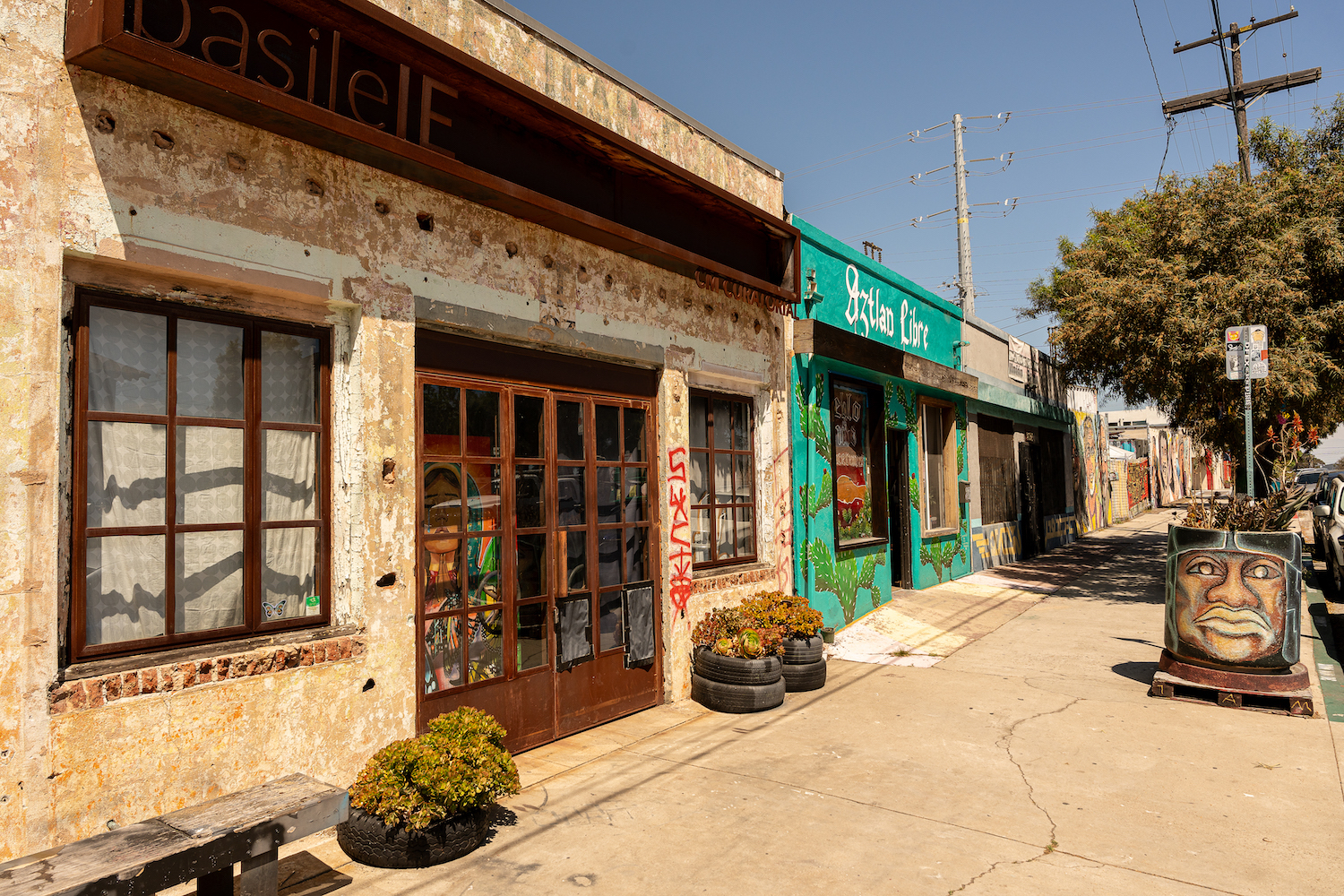 San Diego shops and boutiques in Barrio Logan on Logan Avenue featuring BasileIE Gallery and Aztlan Libre