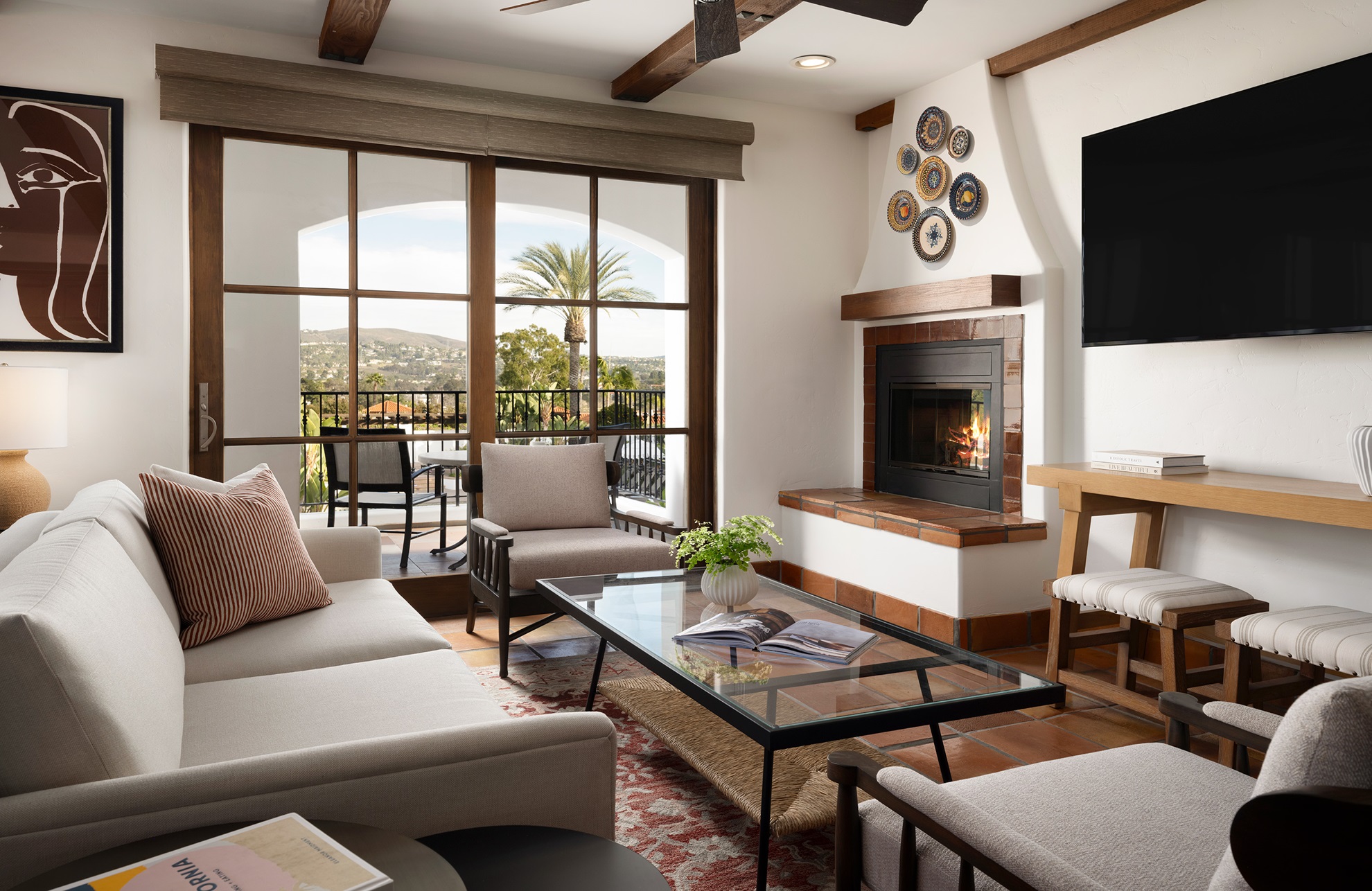 Interior of a remodeled hotel room at Omni La Costa Resort & Spa featuring Spanish-style interior 