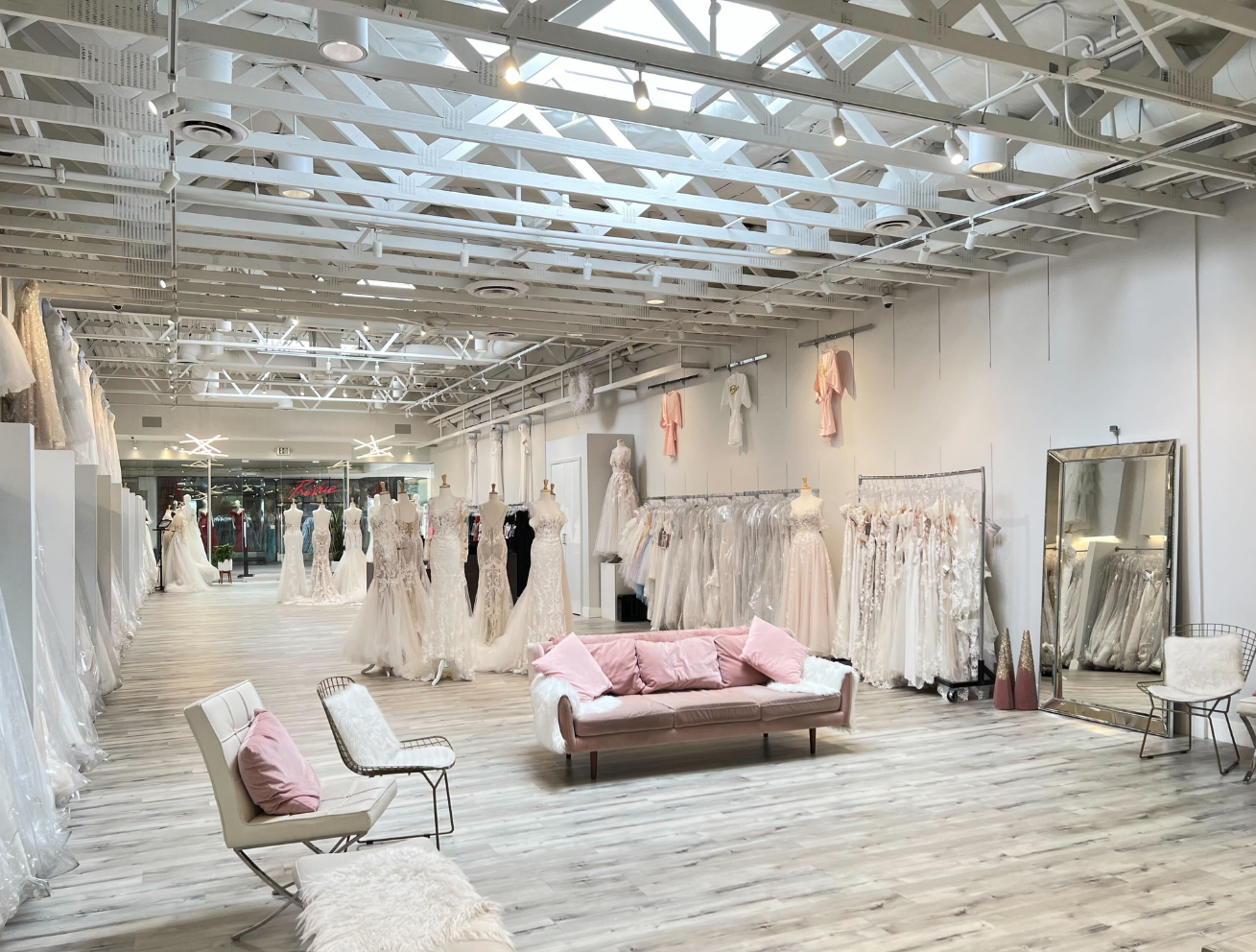 Interior view of the bridal shop and bridal salon Prevue Formal and Bridal in San Diego, La Mesa