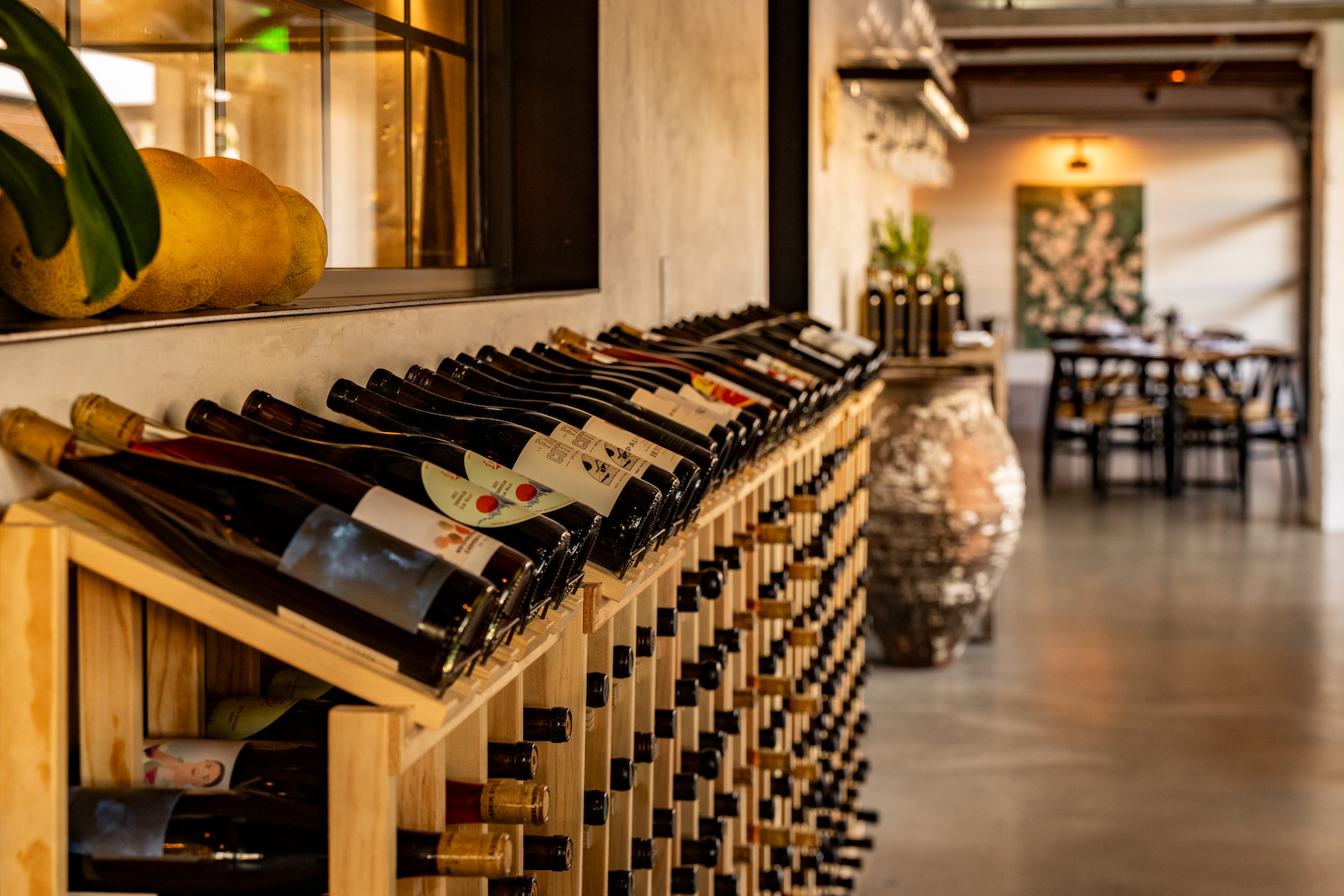 Interior of the San Diego restaurant Cellar Hand in Hillcrest with an extensive wine collection 