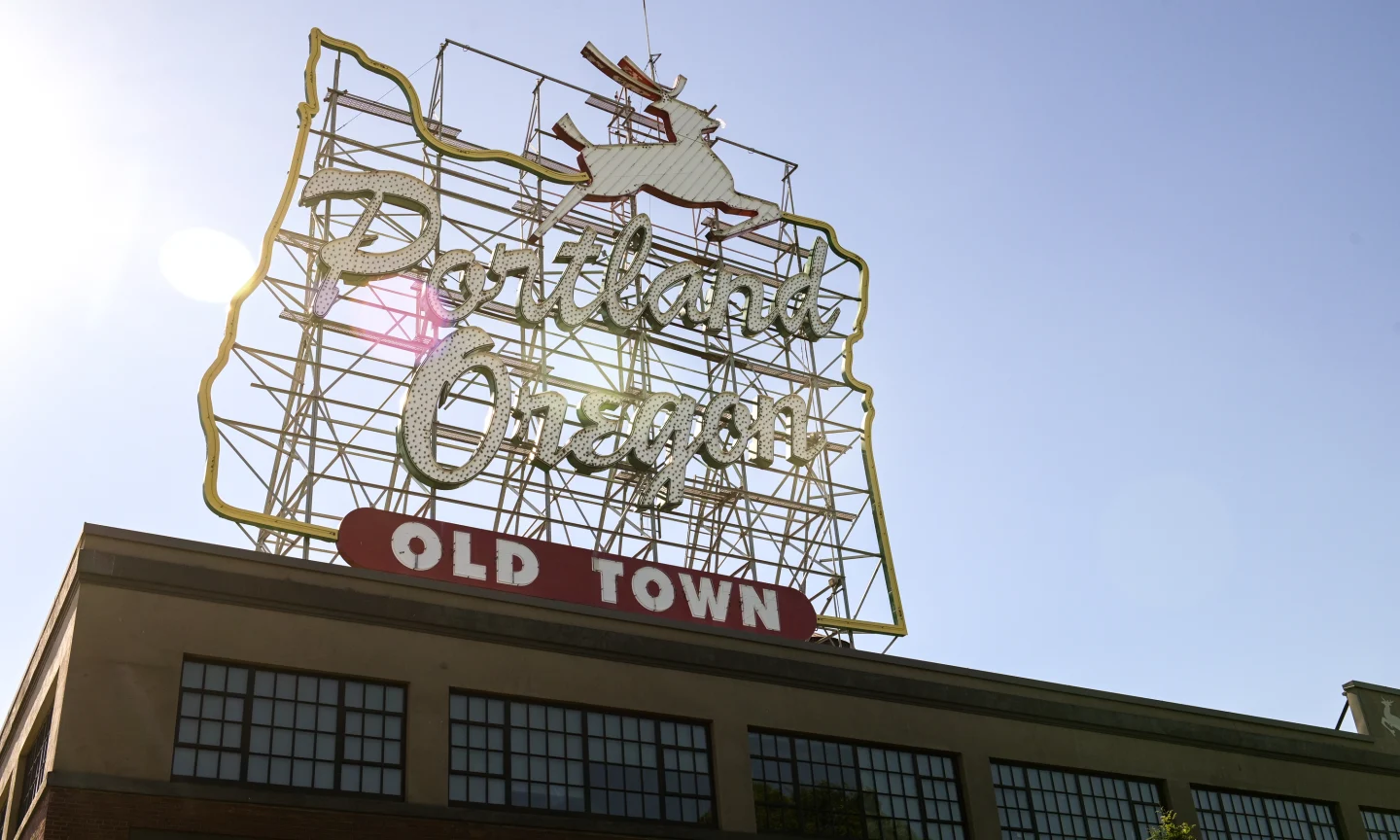 Portland, Oregon Old Town white stag sign