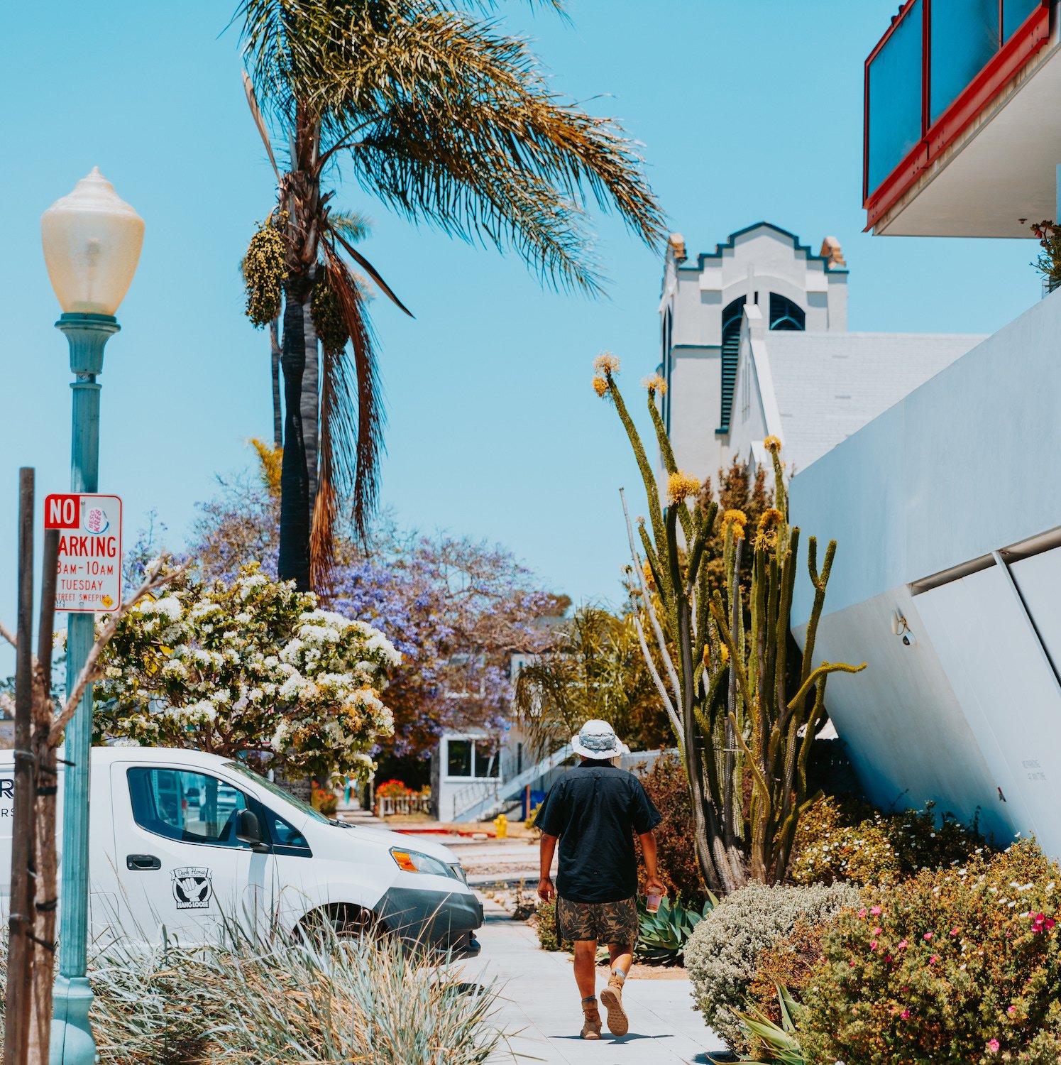 A man walking past FoundationForForm’s multi-use building on 25th street in Golden Hill, San Diego