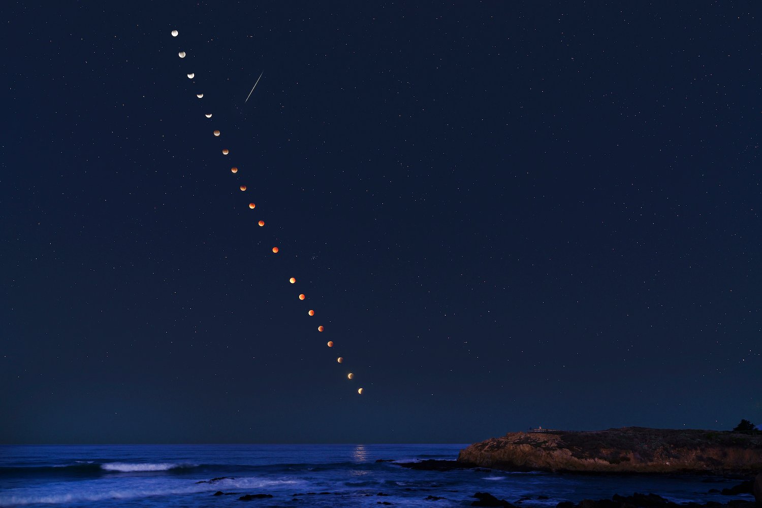 Phases of the moon in Cambria, California where efforts are underway to reduce light pollution in coordination with DarkSky International 