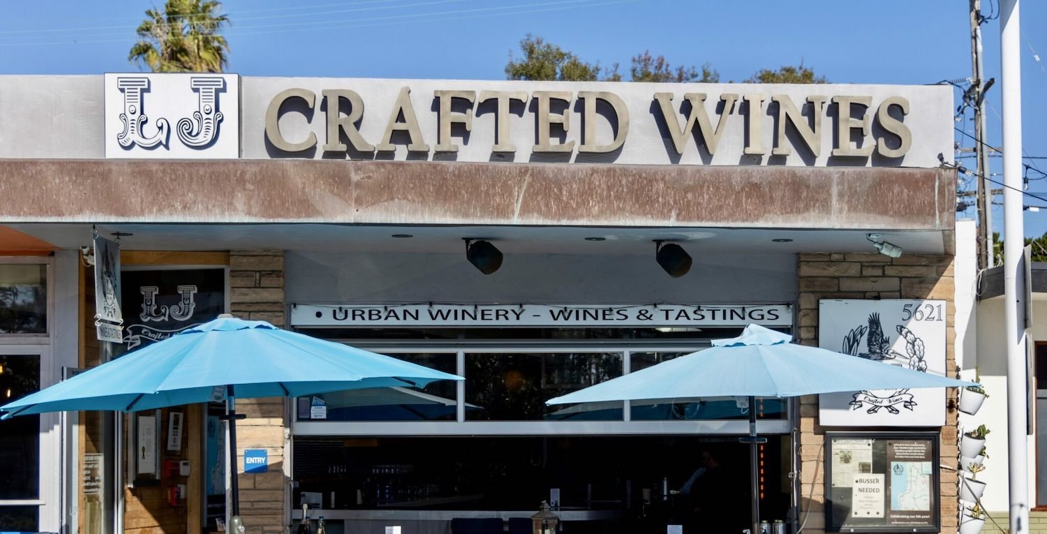 Best wine bars in San Diego featuring the exterior of LJ Crafted Wines in Bird Rock