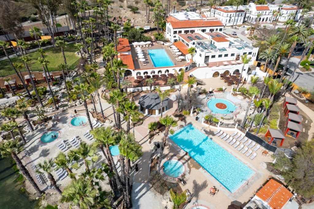 Aerial view of the newly renovated Murrieta Hot Springs Resort in San Diego