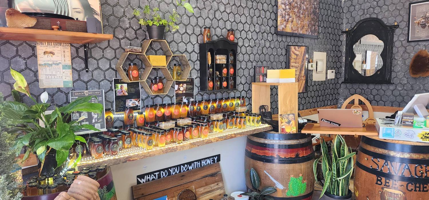 Interior of Old Town business Savage Bee-Ches honey store, owned by of the few black female beekeepers in San Diego